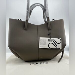 🎀 POLENE Large Textured Tote Elephant Grey Pleated Bag